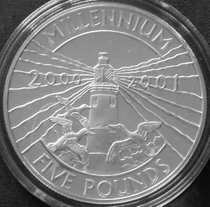 Alderney 5£ Silver Proof 2000 Millennium Lighthouse - Picture 1 of 2