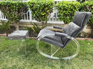 Charles Hollis Jones Mid Century Lucite Rocking Chair With Ottoman  Free Table - Picture 1 of 19