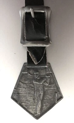 Antiguo reloj temático de golf FOB: golfista masculino en forma de backswing; incl. Correa de cuero Foto 1 de 2