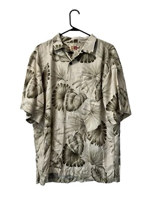 Camisa Hawaiana Hilo Hattie Para Hombre Talla M Hoja Palma Manga Corta Abotonada Seda Foto 1 de 4