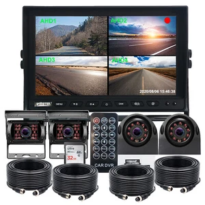 10.1" Quad Monitor DVR Max 256GB 4x 4PIN 1080P AHD IR Rear View Camera For Truck - Picture 1 of 12