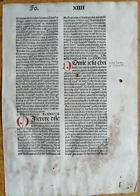 Оригинальный рубиновый инкунцируемый лист Augustinus Opuscula Страсбург (D) - 1489 - Изображение 1 из 2