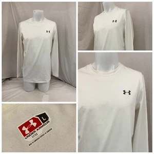 Under Armour Fitted Long Sleeve Shirt L White Crew Poly Stretch Mint YGI P1-523 - Picture 1 of 12