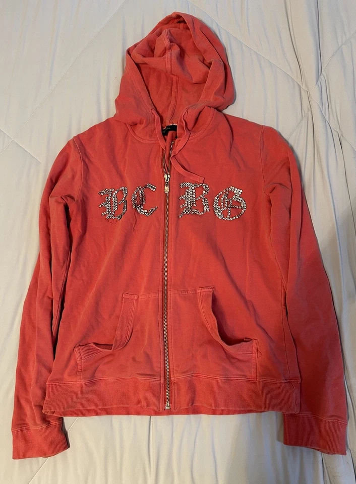 BCBG Maxazaria Medium Pink Hoodie With Rhinestone Embellishments - Image 1 of 4