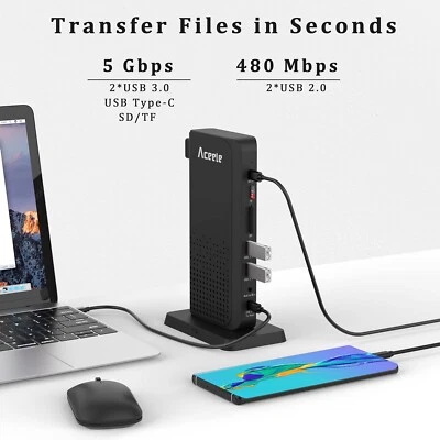 Triple Display Docking Station USB C 15 in 1 Hub USB C SD/TF HDMI VGA LAN 4K 100 - Image 1 of 4