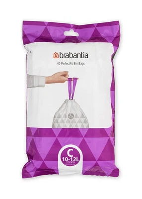 Brabantia PerfectFit Bin Liners (Size C/10-12 Litre) Thick Plastic Trash(40 Bags - Image 1 of 3