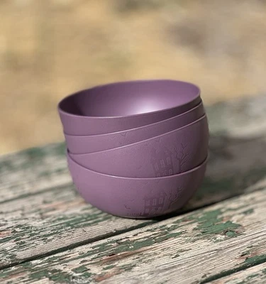 Set of 4 | MAINSTAYS Halloween Haunted House Etched Plastic Bowls 38oz • Purple - Image 1 of 4