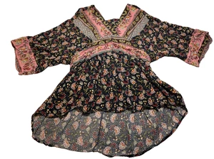 Ethno Boho Blumen Medium? Kimono-Top mit Kontrastmuster und V-Ausschnitt - Bild 1 von 8