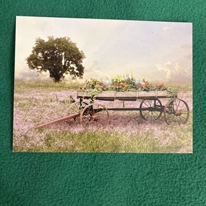 Leanin’ Tree Blank Greeting Card (Wagon Of Flowers) - Picture 1 of 2