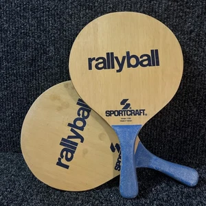 Vintage Rallyball Beach 2 Wooden Paddles By Sportcraft Model 11030 Blue Handle - Picture 1 of 6