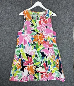 Cynthia Rowley 100% Linen Dress Size Large Colourful Floral Print A Line Coastal - Picture 1 of 9