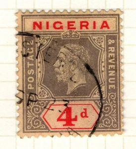Nigeria 1914 1929 King George V 4d Four Pence black and red, white back SG6 Used - Bild 1 von 1