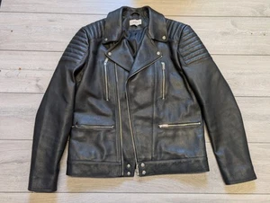 REISS Tarrow Heavy leather biker jacket men's Size Large - Picture 1 of 16