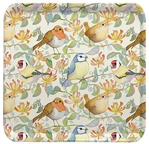 Garden Birds in Honeysuckle - Emma Ball Colourful Square Melamine Tray - 29cm - Picture 1 of 1