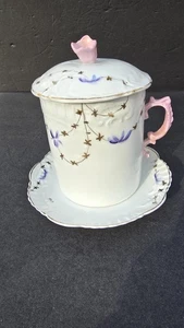 Vintage viktorianische Porzellan bedeckt Schwamm Box Seifenschale Unterteller Floral vergoldet - Bild 1 von 7