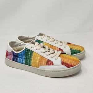 Soludos Ibiza White Leather Rainbow Sneakers Women Size 9.5 Low Top Casual Shoes - Picture 1 of 9