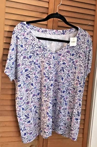 J Jill Mujeres Luxe Supima Plisado Espalda Camiseta GRANDE Floral Cuello en V Manga Corta Camiseta - Imagen 1 de 9