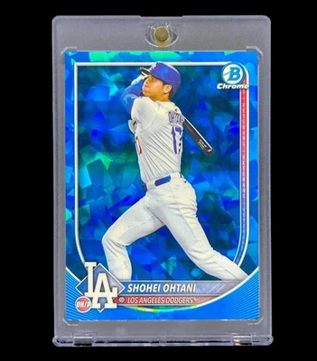 SHOHEI OHTANI BLUE CRACKED ICE HOLO REFRACTOR Topps Chrome Non Auto - DODGERS - Image 1 of 4