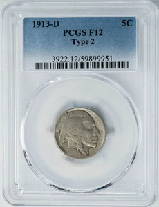 1913-D Buffalo Nickel 5c Type 2 F12 PCGS 950246-57 - Picture 1 of 4