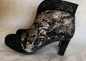 L'ARTISTE SPRING STEP Lidia Sz 37 US 6.5-7  Black Silver Leather Heeled Bootie - Picture 1 of 10