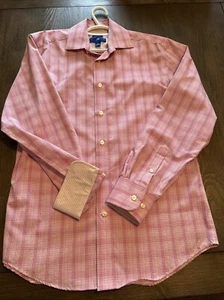 New EGARA PINK PLAID  Shirt Non Iron Flip Cuff Dress Shirt Mens MEDIUM - Picture 1 of 6