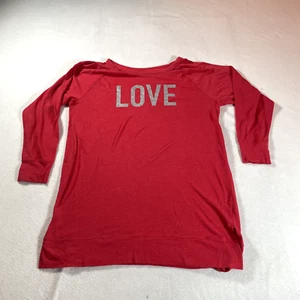 Victorias Secret Shirt Womens Large Red Tee Love Bedazzled Long Lounge Sleep Top - Picture 1 of 13