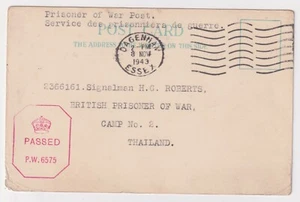 WW2 Estremo Oriente Britannico Prigioniero di Guerra Card Dagenham alla Thailandia 1943 Censurato - Foto 1 di 3