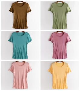 T-shirts femmes en soie mûrier manches courtes scoop col chemises hauts basiques chemisier