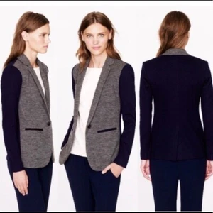 Wmn's J.CREW Contrasting Knit Wool/Cotton Blend Single Button Blazer Gray/Navy 6 - Picture 1 of 11