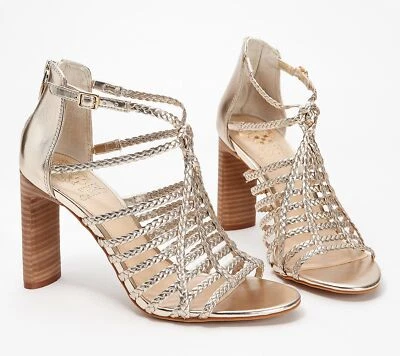 New Vince Camuto Womens Egyptian Gold Leather Heeled Ariah Sandals Size 11 - Image 1 of 4