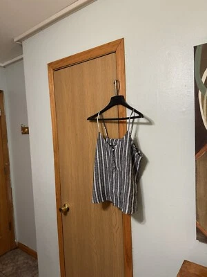 Abound Large Black & White w/Stripes & Spaghetti Staps Linen Blend Cropped Top - Image 1 of 4