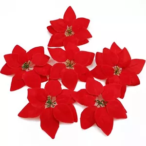8" Artificial Poinsettia Fake Christmas Flowers Red Silk Realistic Flowers Ch... - Picture 1 of 7