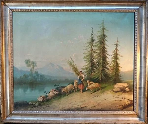 800 GRANDE PAESAGGIO BUCOLICO ITALIANO - OLIO SU TELA CON CORNICE- MONTAGNA - Picture 1 of 6