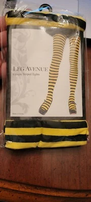 Nuevas Medias Leg Avenue Rayas Opacas Talla Única 90-160lbs Negro Amarillo Foto 1 de 2