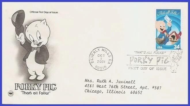 USA5 #3534 ADDR PCS ARTCRAFT FDC   Porky Pig - Image 1 of 1