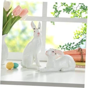 Elegant Easter Bunny Table Statue Decorations Set of 2 Shiny Resin Bunny 9.75" - Picture 1 of 8