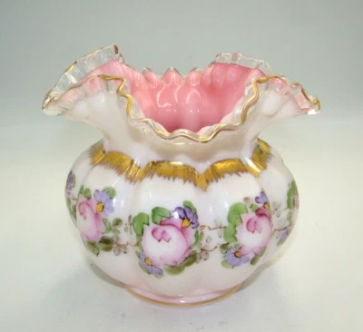 Vintage Fenton Charleton Decorated Peach Crest Vase - Image 1 of 4