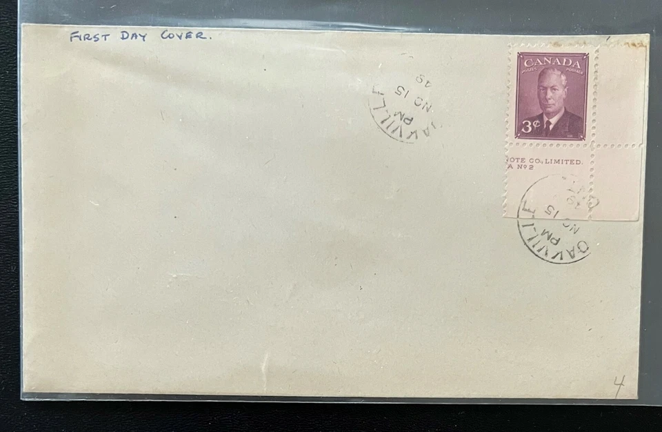 Canada 286 3c Rose Violet King George VI FDC - LR Plate Single- Plate No 2 - Image 1 of 1