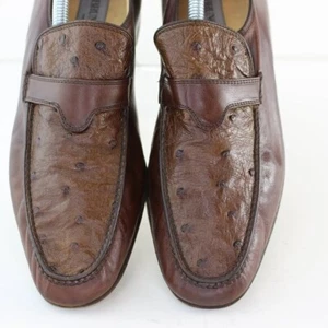 Vintage Bruno Magli Leather Ostrich Detail Loafers (US 8.5) - Bild 1 von 9