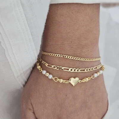 18k Gold Filled Love  bracelet set women, Love  Bracelet, Heart Bracelet Set - Image 1 of 4