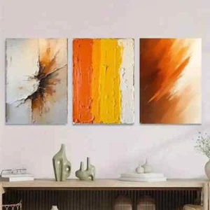 3pcs Abstract Vibrant Orange, Yellow & White Wall Art Canvas Framed 50x70cm - Bild 1 von 3