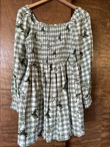 Her Universe The Lord Of The Rings Icons Gingham Long-Sleeve Dress Green Medium - Picture 1 of 17