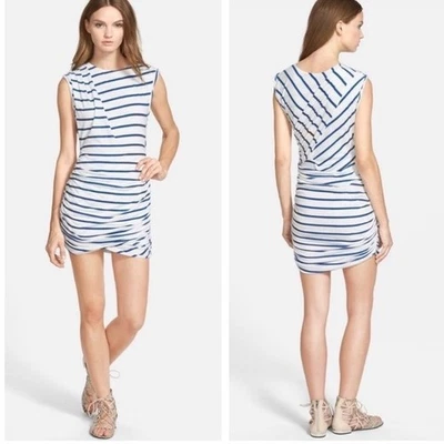 Vestido Pam & Gela Rayas Acanalado Twist Talla L Azul Blanco Sin Mangas Vaina Tejido Foto 1 de 4