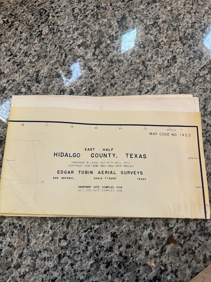 Hidalgo County TEXAS East Half Edgar Tobin Aerial Surveys Map Oil Gas Wells - Image 1 of 4