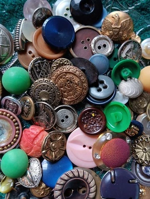 Assorted Buttons Lot U Variety Sizes, Colors, Types Silver and Gold Tone Vtg - Image 1 of 4