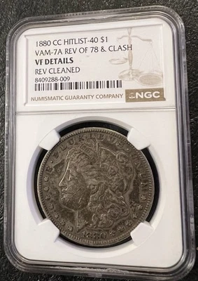 1880-CC HITLIST-40 Morgan Dollar VAM-7A REV OF 78 & Clash VF Detail Rev Cleaned - Image 1 of 4