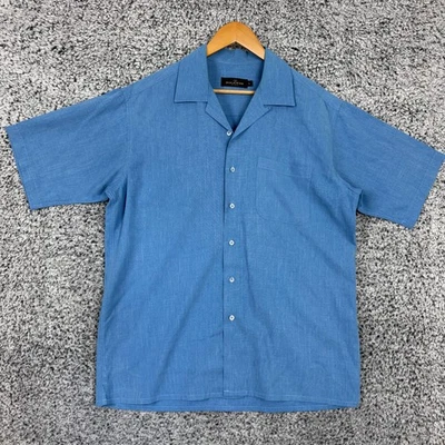 Bugatchi Uomo Shirt Mens Large Blue Loop Collar Camp Button Up Casual Adult L - Image 1 of 4