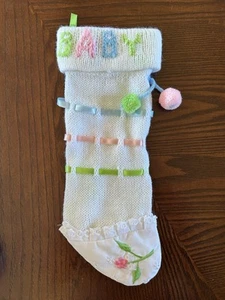 Vintage Kurt Adler White Multicolor Christmas Pom Pom Ribbon Lace Baby Stocking - Picture 1 of 3