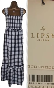 Lipsy schwarz weiß 100 % Baumwolle Midikleid Größe 16 Gingham Karo Midaxi Urlaub - Bild 1 von 22