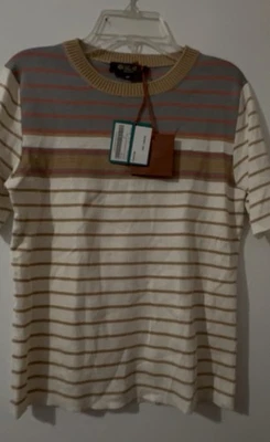 Novo com etiquetas! Blusa Loro Piana top listrado off white/parrom listrada top. Tamanho 40 Orig $1200 - Imagem 1 de 4
